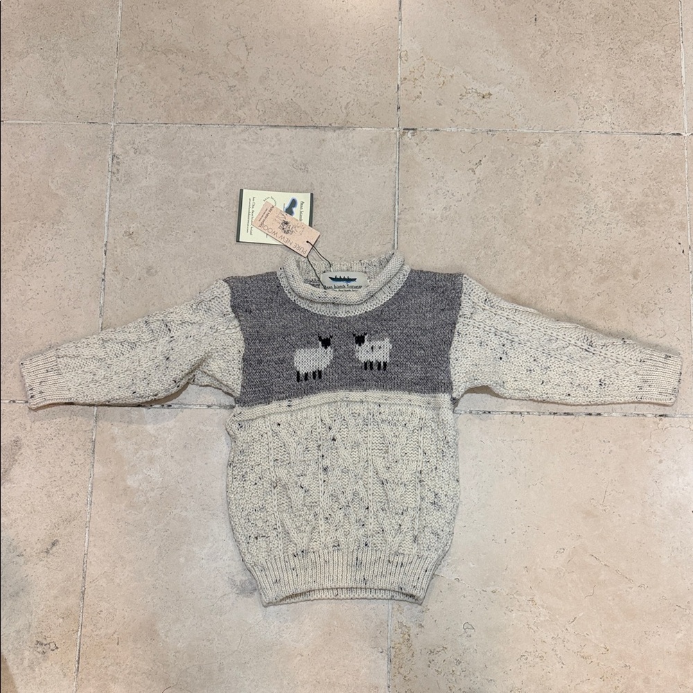 Vintage 100% Wool Charming Kids' Gray and Cream Sweater